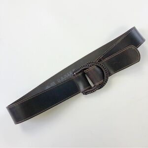 DANIER Brown Leather Wide Belt Medium